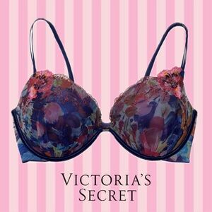 Victoria’s Secret, Floral Mesh Push-Up Bra Embroidered Lace Multicolor 38D